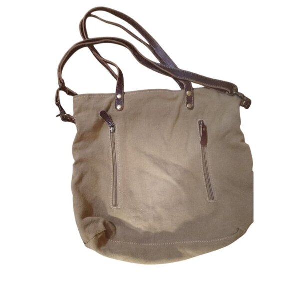 Myra Bag Boho Southwestern Canvas & Leather Tote Bag With Patterned Design - Picture 4 of 4